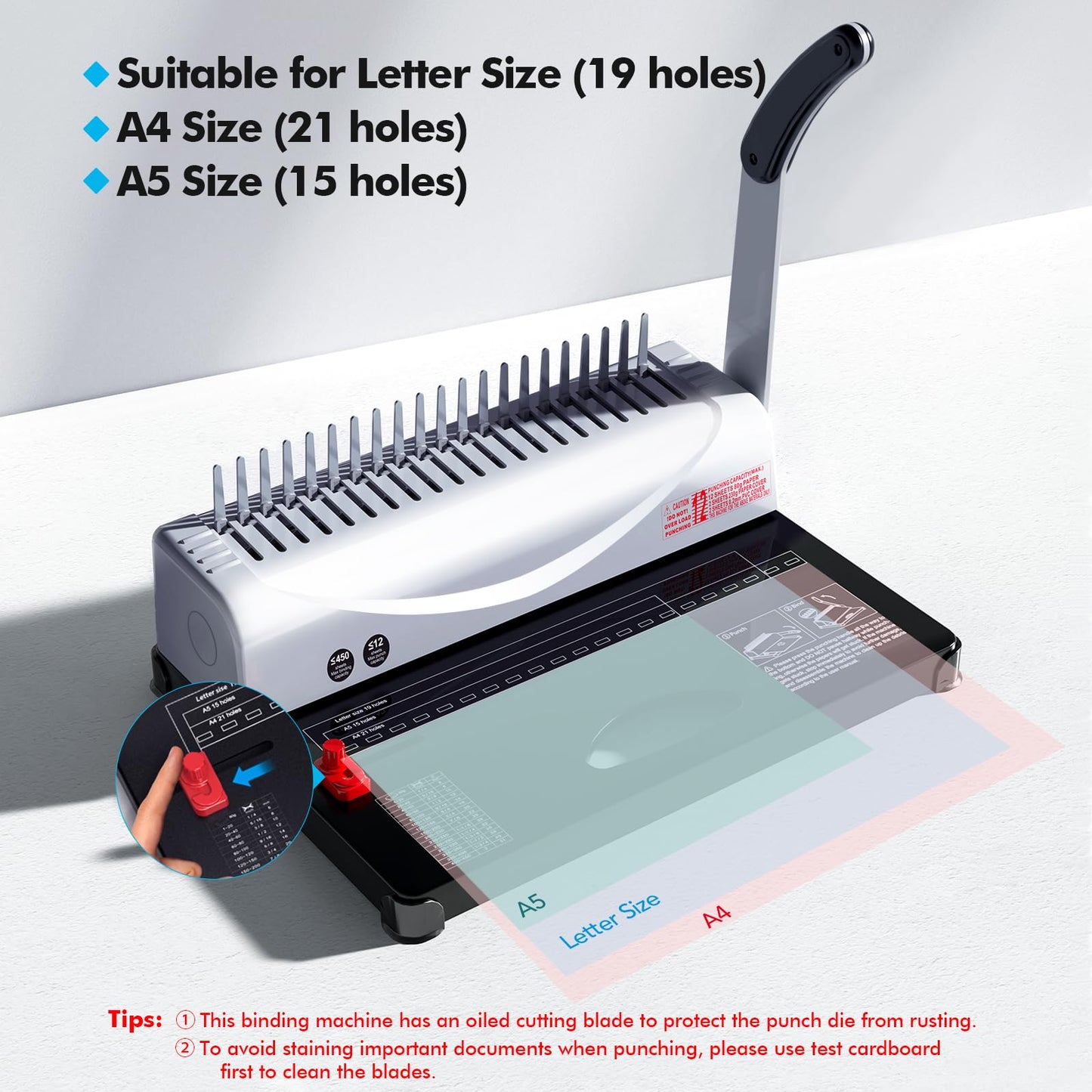 MAKEASY Comb Binding Machine - Punch 12 Sheet, Easy Punch No Jam, Heavy-Duty Metal Build, Book Binder for Office Reports & Home School Projects
