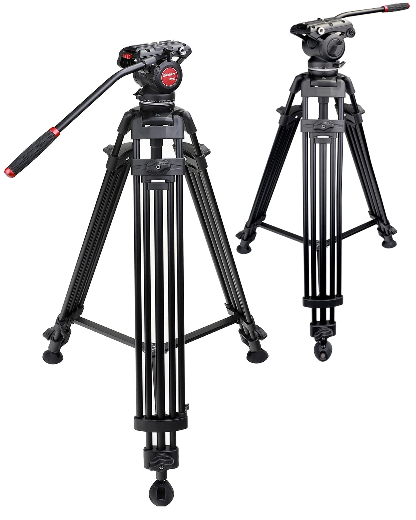BV12T Professional Heavy Duty Video Tripod System, Aluminum Twin Tube and 360 Degree Fluid Head, Max Load 26.5 LB for DSLR Camera Camcorder