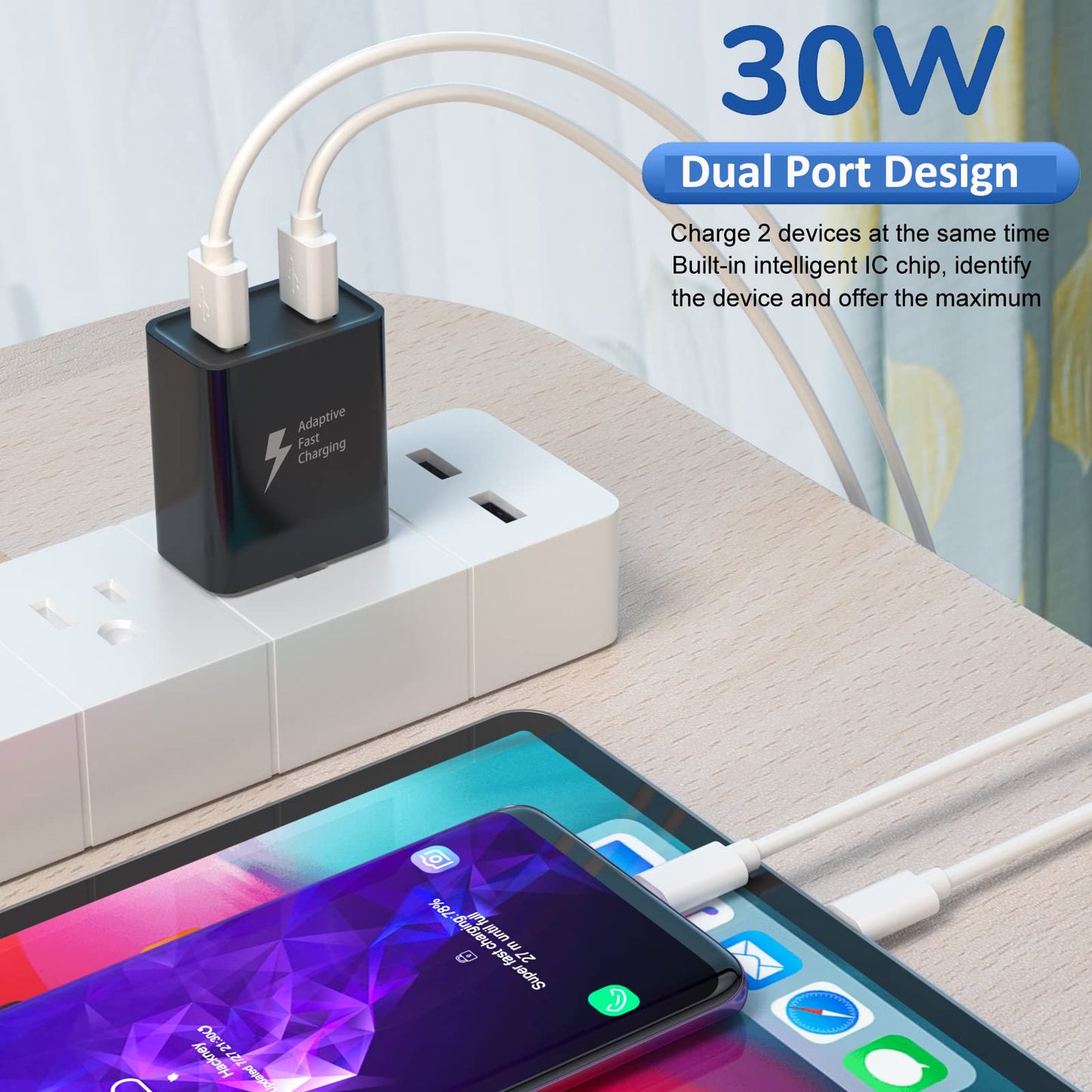 Dual USB Charger, 2-Pack Quick Charge 3.0 Wall Charger Power Adapter, Dual A Port 30W QC3.0 Fast Charging Block Compatible for iPhone 17 16 15 14 13