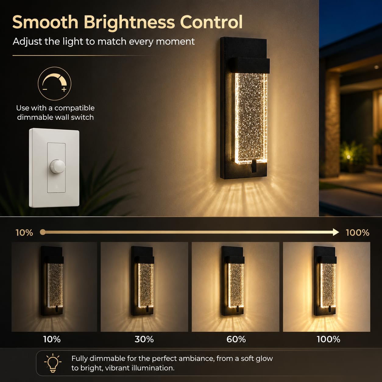 iYogaled Modern Outdoor Wall Lights with Crystal Bubble Glass, 12 Inch Waterproof Exterior Sconce, 5CCT Adjustable & Dimmable Porch Lights, Black