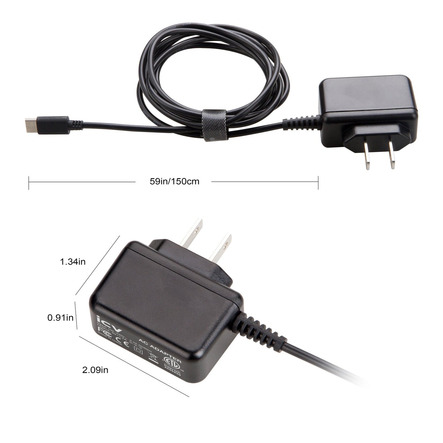 icv 5V 2A USB C Wall Charger with US Adapter for Samsung Galaxy S8, S8 Plus, Note 8, LG G5, G6, HTC 10, Nexus 6P, 5X and Other Type-C 5V Supported