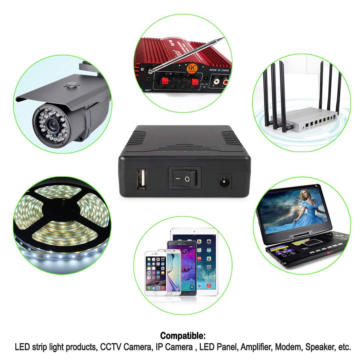 Talentcell Rechargeable 12V 6000mAh/5V 12000mAh DC Output Lithium ion Battery Pack for LED Strip/CCTV Camera/Telescope/Modem and More, Portable Li-ion