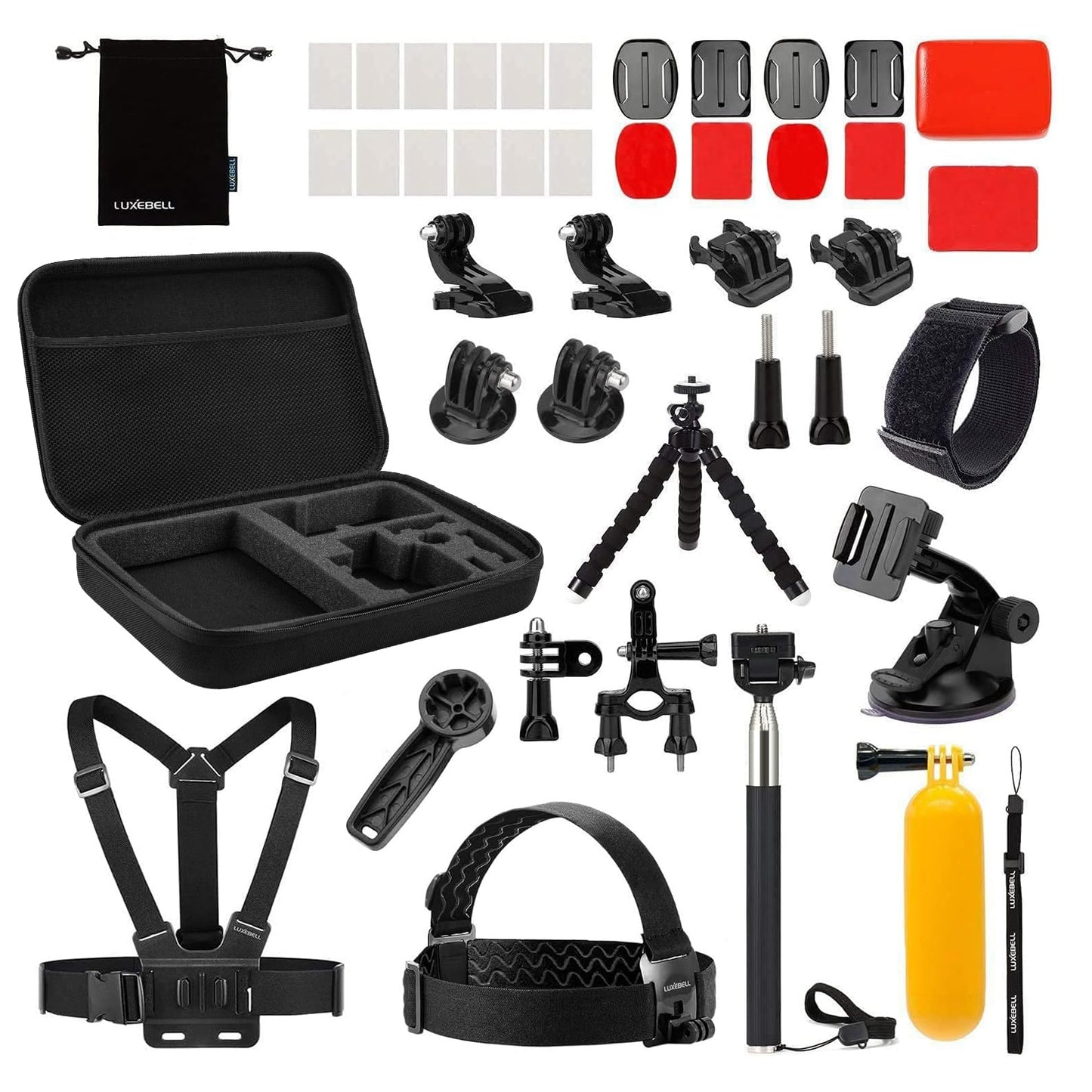 Luxebell Action Camera Accessory Kit for GoPro Hero Black Silver 13 12 11 10 9 8 7 6 5 4 Session Max Akaso Xiaomi Accessories Tripod Head Chest Bike