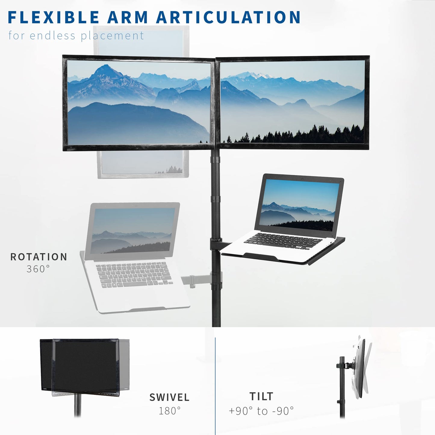 VIVO Laptop and Dual 13 to 27 inch LCD Monitor Stand up Desk Mount, Extra Tall Adjustable Stand, Fits Laptops up to 17 inches, Black, STAND-V012L