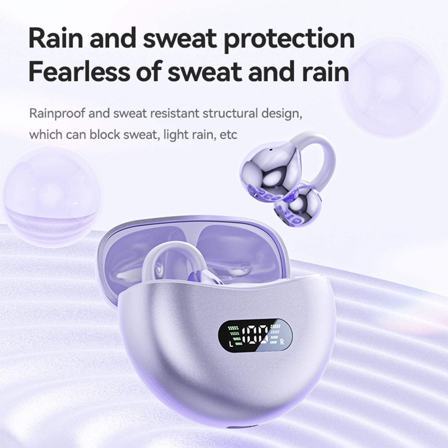 MAcnas Open Ear Clip Headphones Wireless Earbuds Bluetooth 5.4 Sports Earphones Wireless Charging Case & LED Power Display Waterproof Fitness
