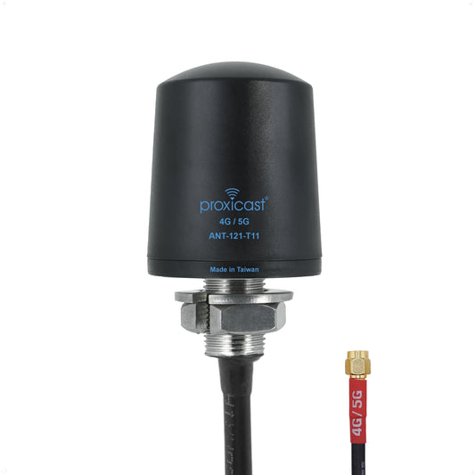 Proxicast SISO 4G/5G Cellular Antenna - Low Profile Vandal Resistant IP67 Omni Through Hole Mount - 2ft Coax - Black - Compatible with Cisco