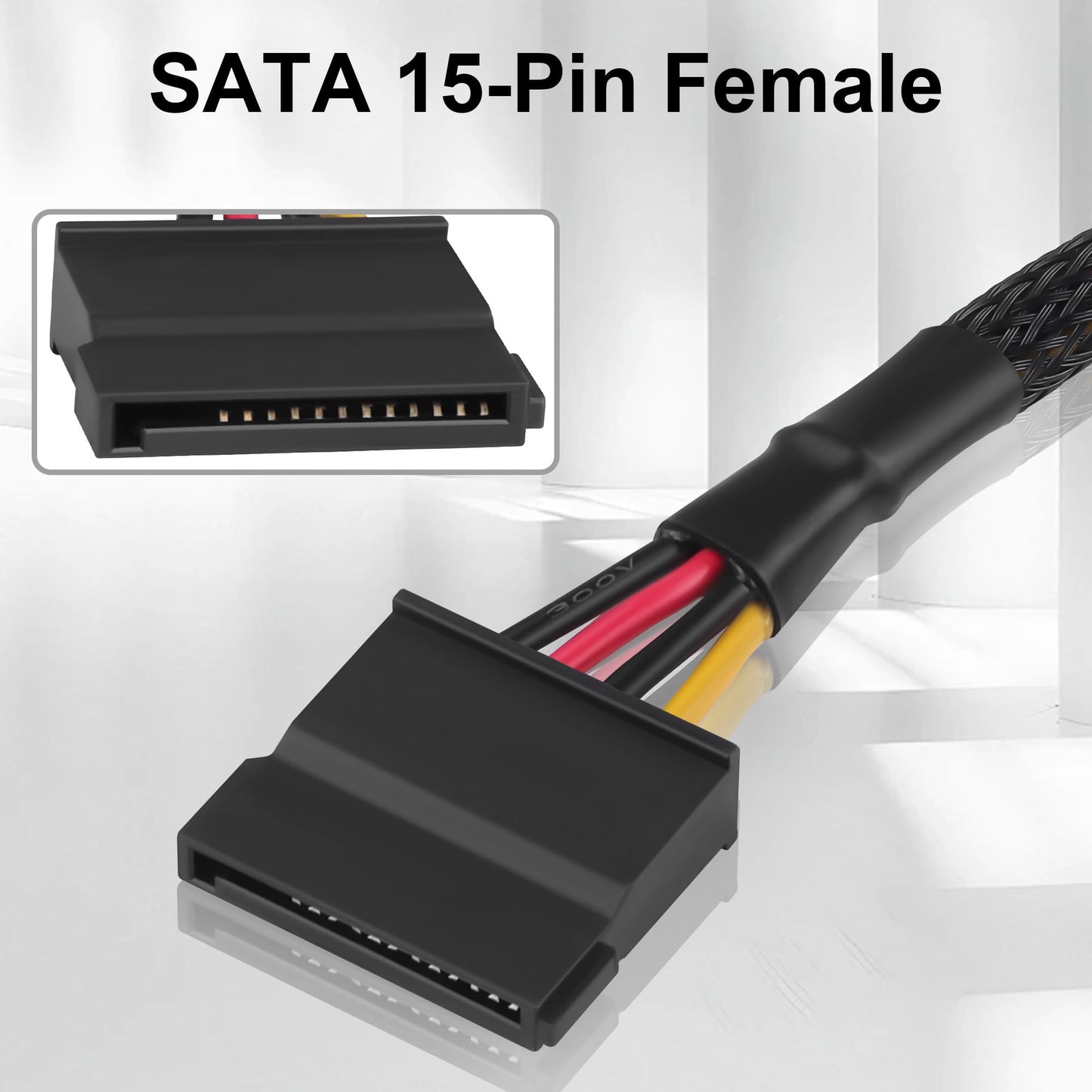 ELFJMZP ATX 4 Pin to SATA Power Adapter Cable for Q77 Q75 E450 E350 D510 Motherboard, 18AWG Braided Sleeves, Compatible with HDD SSD Liquid CPU Cooler