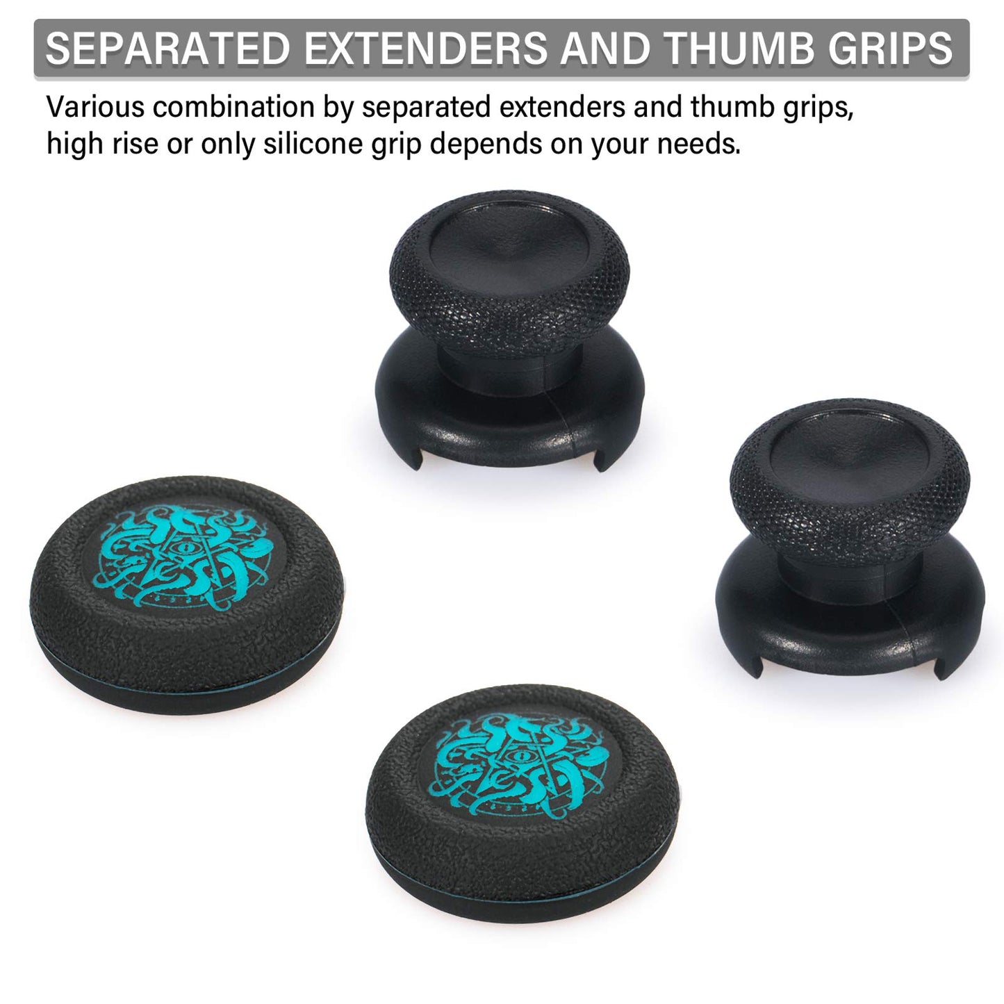 Playrealm FPS Thumbstick Extender & Printing Rubber Silicone Grip Cover 2 Sets for Xbox Series X/S & Xbox One Controller(Deep Sea Demon Tentacle)