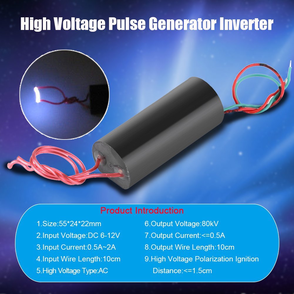 High Voltage Transformer DC 6-12V to 80KV Boost Step-up High Power Module, High Temperature Igniter High Voltage Generator 80000V