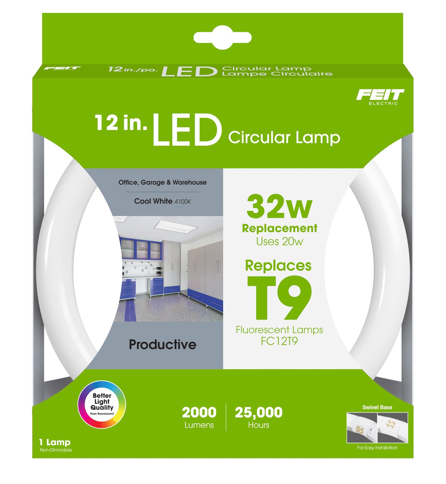 Feit Electric FC12/840/LED 32W Equivalent 20-Watt Non-Dimmable 2000 Lumen T9 4-pin G10Q Base Direct Replacement, 12" Diameter, 4100K (Cool White)