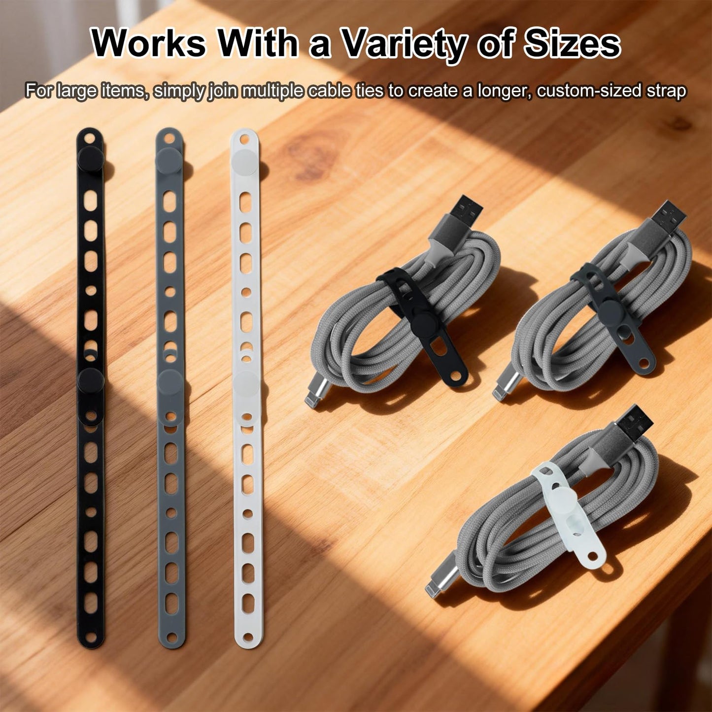 Lantellex 30Pcs Silicone Cable Ties, Office Desk Organizer Accessories, Reusable Wire Ties Management with Lock Buckle, Adjustable Charger Cable Strap