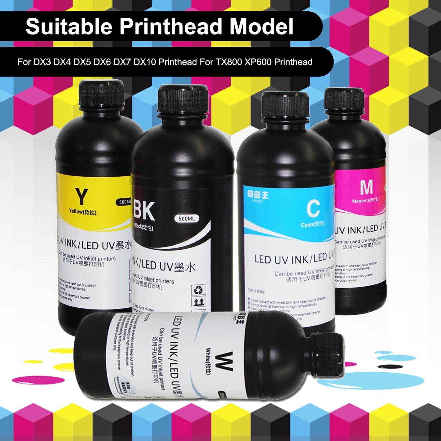 Ovsuqu UV Ink UV Printer LED Ink LED UV Ink for DX4 DX5 DX6 DX7 DX10 TX800 XP600 Printhead for Ep 1390 L800 L1800 L805 R1800 R1900 UV Modified Printer