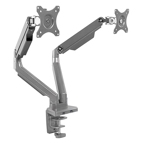 Mount-It! Dual Monitor Desk Mount with USB 3.0 Ports, Full Motion Dual Monitor Stand for 2 Screens up to 32 Inches, VESA 75x75 & 100x100, Clamp or