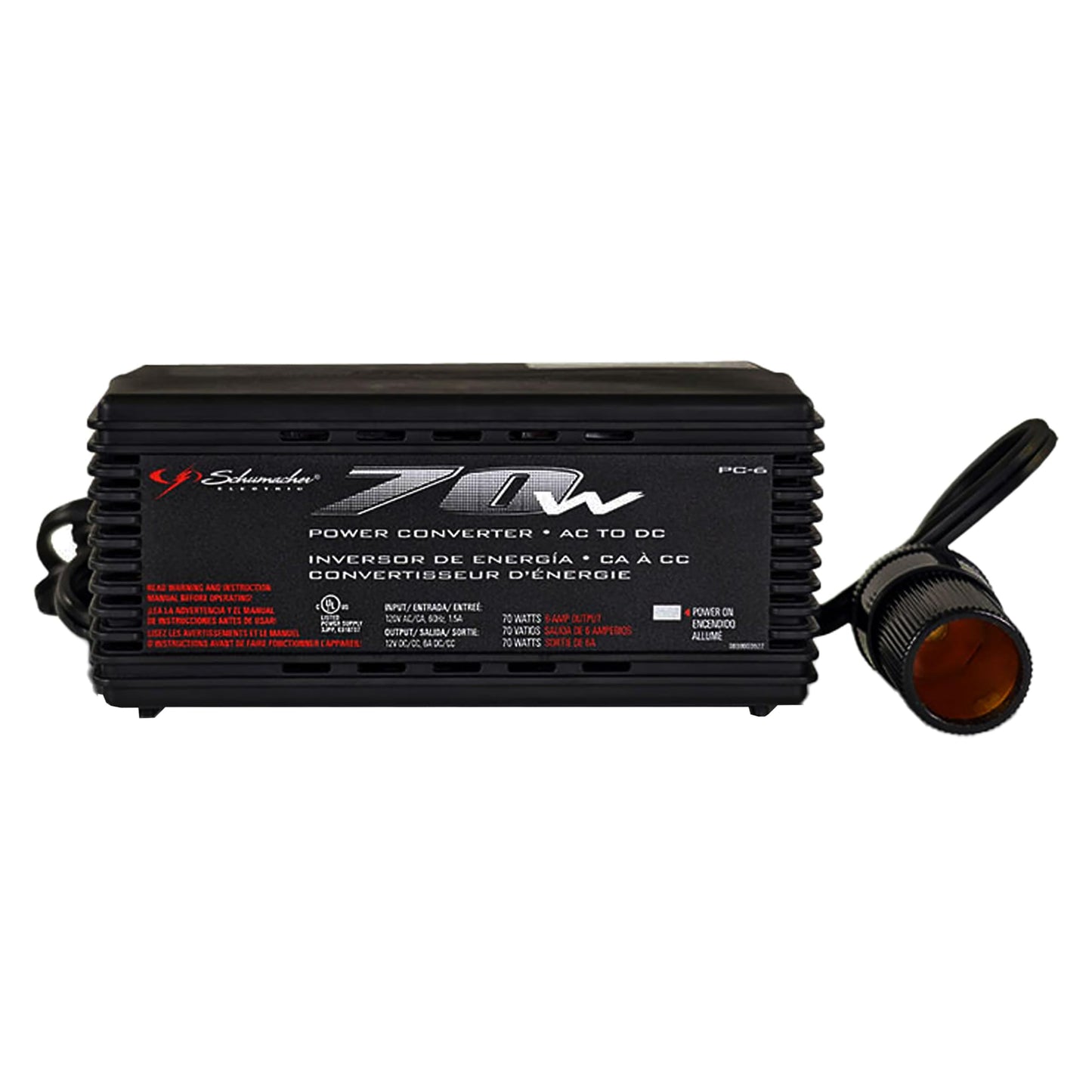 Schumacher Electric AC to DC Power Converter, PC-6, 70 Continuous Watts, 140 Peak Watts, 12 Volt DC Accessory Port, Plugs into Household AC Outlets