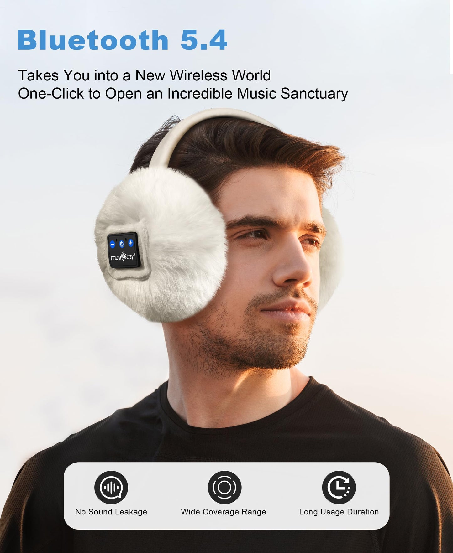 MUSICOZY Earmuffs Women's Winter Ear Warmers Muffs Soft 5.4 Bluetooth Muisc Earmuffs Covers for Jogging Skiing Skating Travelling Hiking Gifts_White