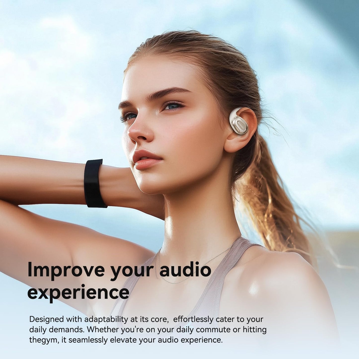 SANSUI Open Ear Headphones,Wireless Earbuds with Ergonomic Earhook,Bluetooth Headphones 5.4 with Noise Cancelling Mic,56H Playtime,IP55 Waterproof…