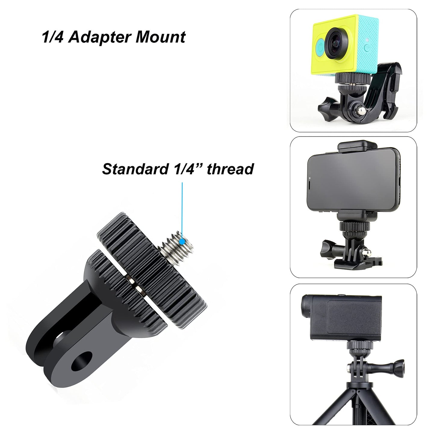 SOONSUN Tripod Mount Kit with 1/4"-20 Conversion Adapter and Cold Shoe Mount with 1/4" Thread, Compatible with GoPro Hero 13 12 11 10 9 8 7 6 5, DJI