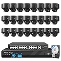 4COVR 4K PoE 32 Channel Security Camera System AI Human Vehicle Detection, 24Pcs 8MP IK10 Vandal-Proof Dome IP Camera IP67 with Mic, 4K UHD NVR 8TB
