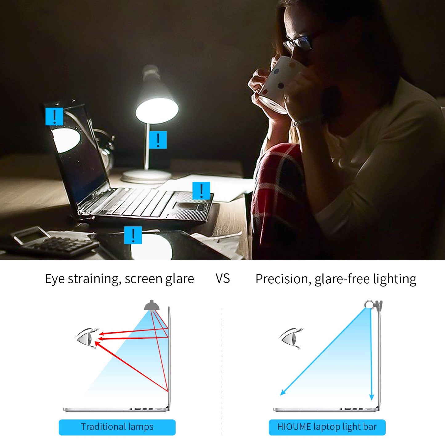 HIOUME Laptop Monitor Light Bar, USB e-Reading LED Task Lamp, 3 Adjustable Color Temperature, 10 Dimming Brightness Levels, No Screen Glare, Space