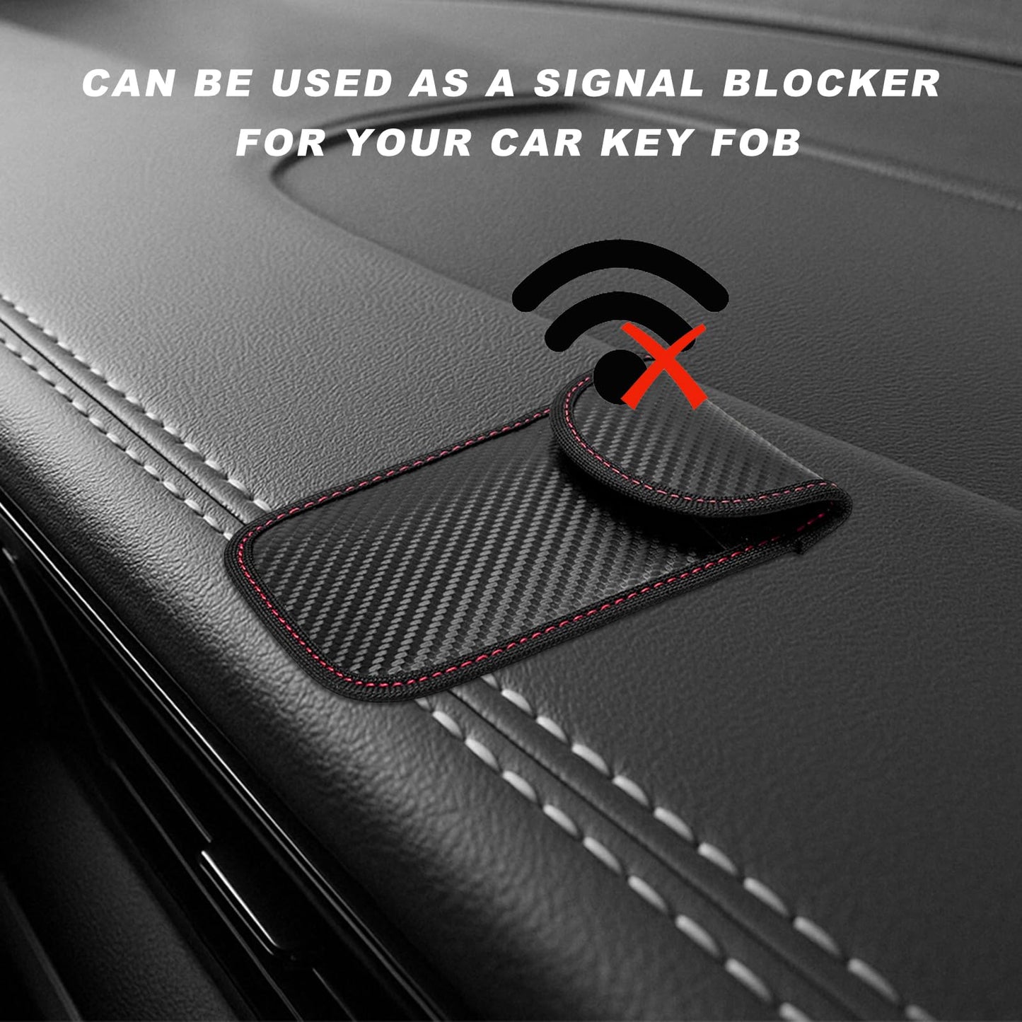 Xiqaler 2 PCS Faraday Key Fob Protector, Anti-Theft Smart Key Fob Protective Bag with Metal Hook, Carbon Fiber Signal Blocking Pouch Keychain