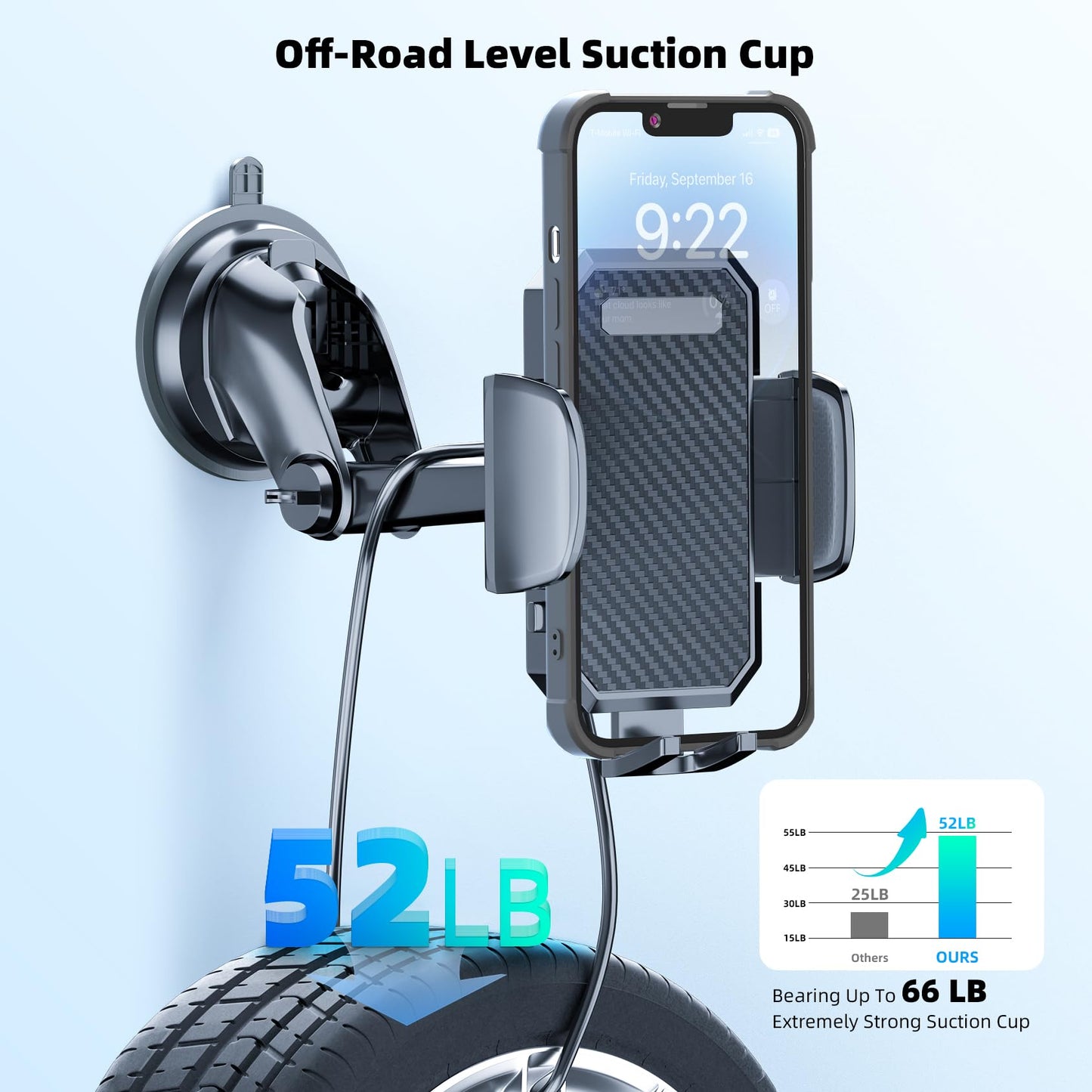 FBB Phone Mount for Car, [ Off-Road Level Suction Cup Protection ] 3in1 Long Arm Suction Cup Holder Universal Cell Phone Holder Mount Dashboard