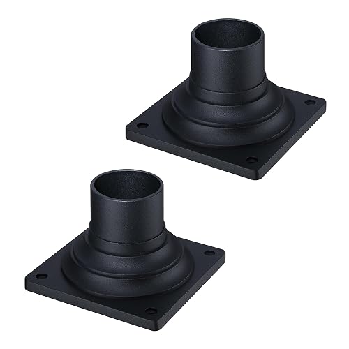 LIT-PaTH Pier Mount Base, Outdoor Post Light Mounting Base Adapter for 3 Inch Standard Pole Light, Cast Aluminum, 2-Pack, Black