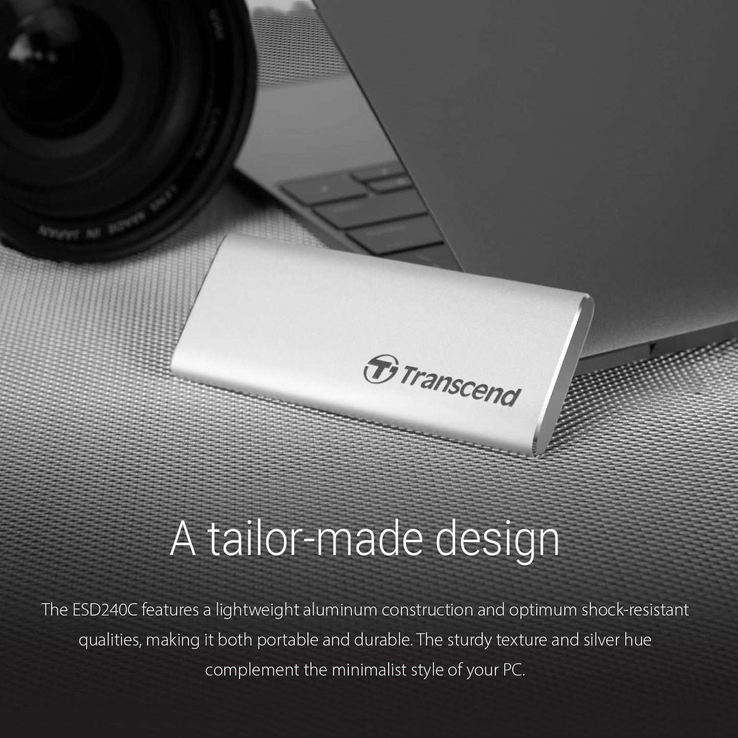 Transcend TS480GESD240C 480GB, USB 3.1 Gen 2, USB Type-C, Up to 520 MB/s, ESD240C, Portable SSD, Lightweight Aluminum Construction, External SSD