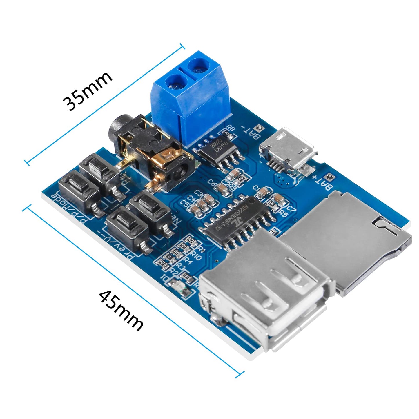 QCCAN 6PCS Micro USB MP3 Decoder Module TF Card U Disk MP3 Format Decoder Board Amplifier Decoding Audio Player Module 3.7-5.5V