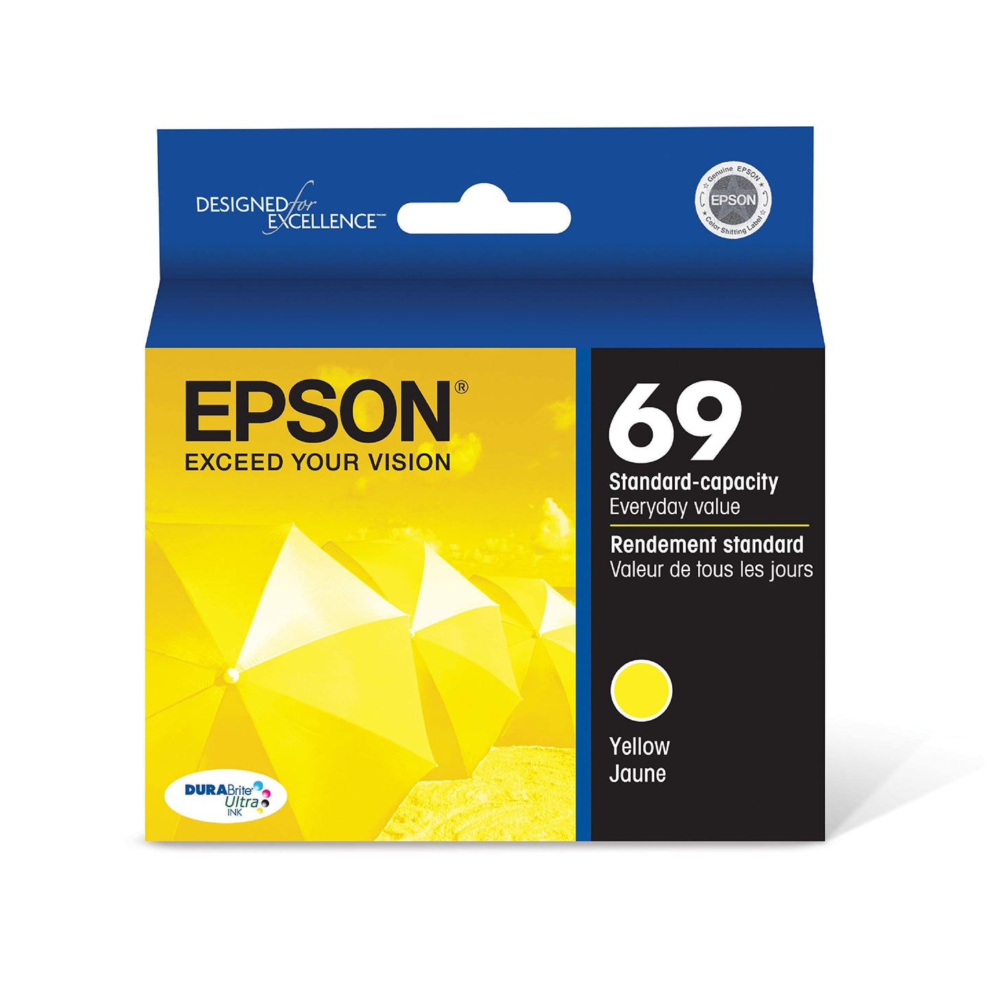 Epson 69 DURABrite Ultra Ink Yellow for CX-6000, CX-7000F, CX-7400, CX-8400, CX-9400, CX-9475, NX-400, NX-415, NX-510, NX-515, WF-1100, WF-500
