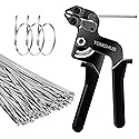 TOMSHUB Stainless Steel Cable Tie Gun with 100 Pcs 11.8 inch Metal Zip Ties Tool, Heavy Duty Self-locking Cable Tie Gun Kit for Fastening and Cutting