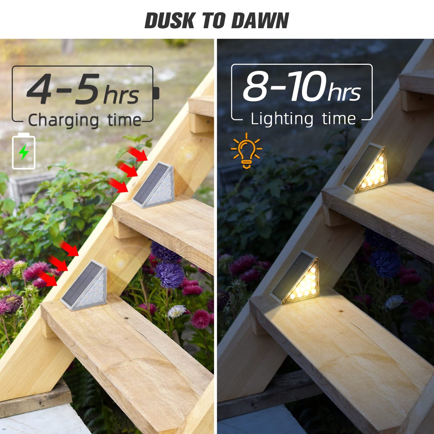 NIORSUN Solar Step Lights,6 Pack Warm White Solar Stair Lights Outdoor Waterproof IP67 Auto On Off,Solar Lights for Steps,Stair,Patio,Yard,Porch,Front