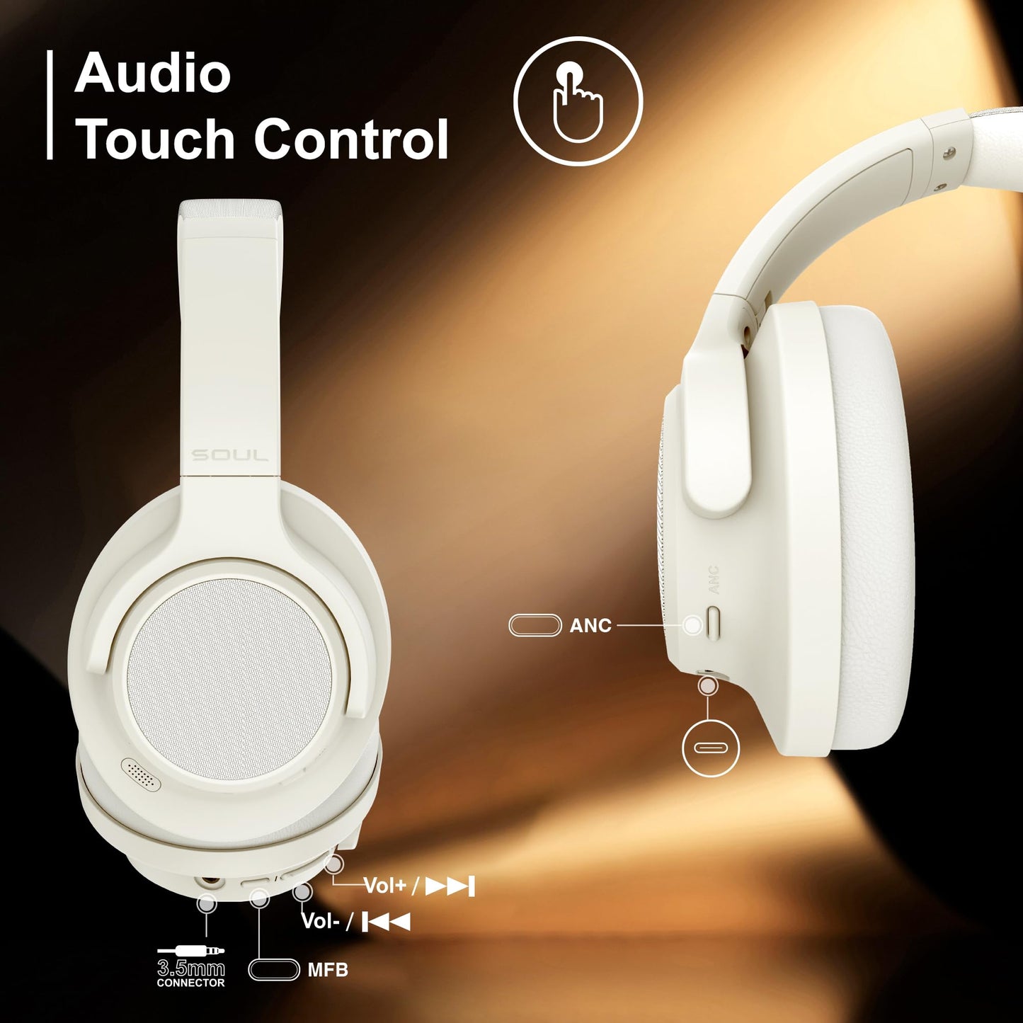 Soul Ultra Wireless Active Noise Cancelling Headphones, Wireless Over-Ear Bluetooth Headphones,100H Playtime, USB-C Quick Charging, Hi-Res Audio…