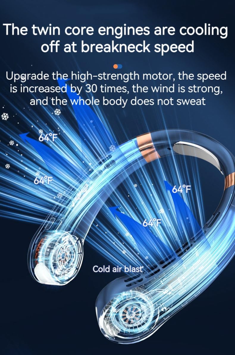 IXI MEGA Summer outdoor travel - no fan hanging neck fan, portable air conditioning, ice tiles 3 seconds cooling 68°F, USB rechargeable ice cool