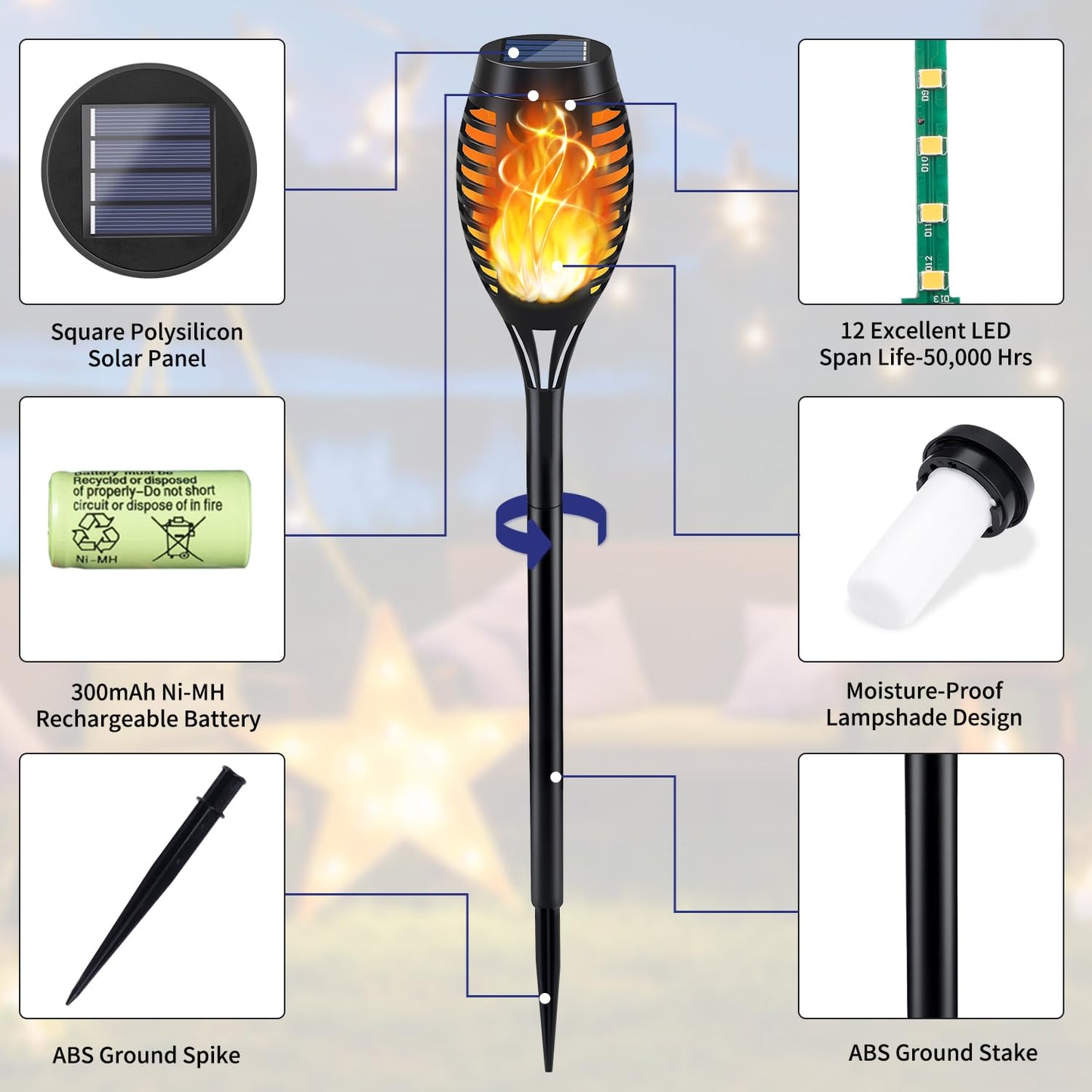 KYEKIO Solar Torch Light with Flickering Flame, 12Pack Solar Lights Outdoor, Solar Garden Lights Outdoor Waterproof, Luces Solares para Exteriores