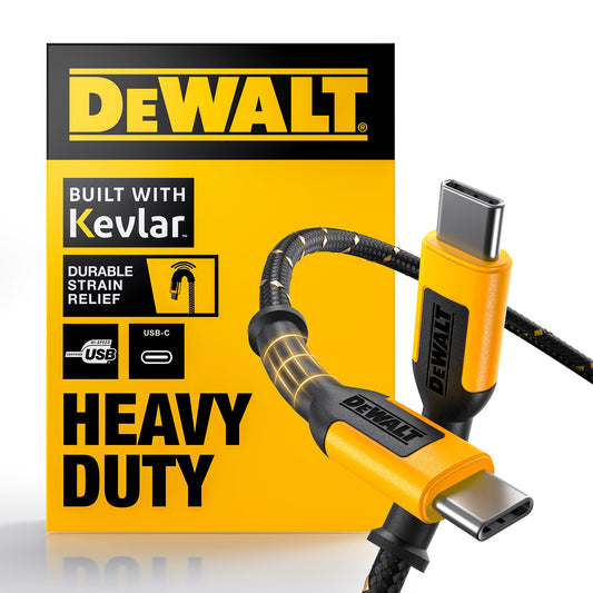 DEWALT Heavy Duty USB C Cable, Jobsite 60 Watt USB C Cable, High Speed Type-C to Type-C, Fast Charge PD USBC Fast Charging Cord for iPhone 16/15 Plus