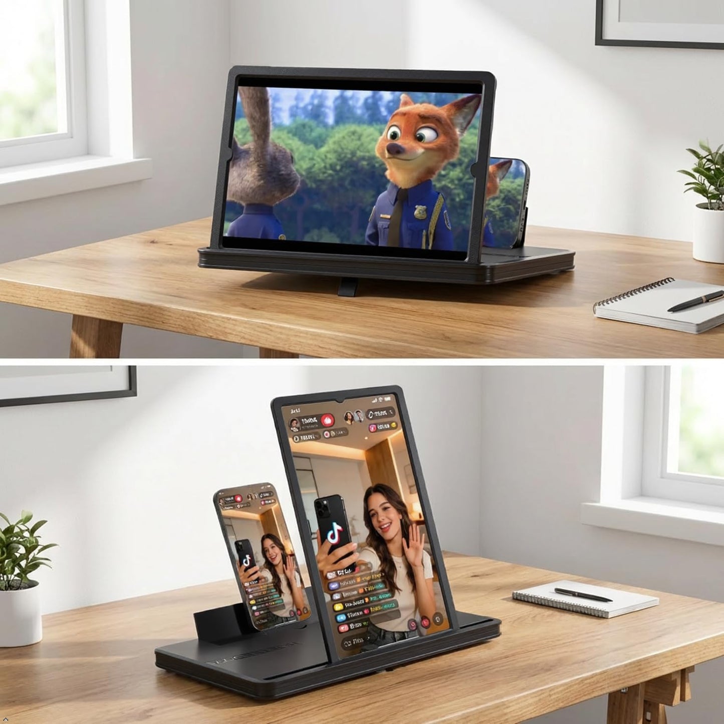 3D HD Phone Screen Magnifier with Stand - Foldable Amplifier for Movies & TikTok 3D Amplifier, Vertical & Horizontal Switch for Movies, Gaming & Live