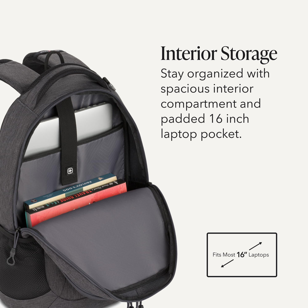 SwissGear 5505 Cecil 16” Laptop Backpack Charcoal - Daily Laptop Bag with Gear Attachment Options - Multiple Organizer Pockets & Padded Shoulder