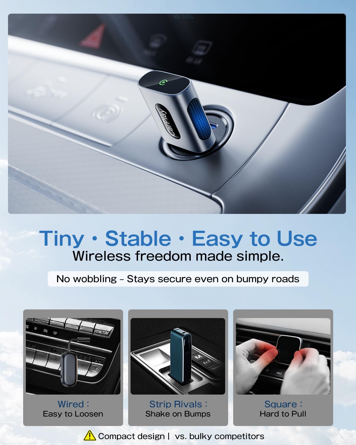 Wireless CarPlay Adapter for iPhone, 3X Faster Auto-Connect, No Lag, Plug & Play with Bluetooth 4 & WiFi 6, Mini Dongle, Includes USB & USB-C