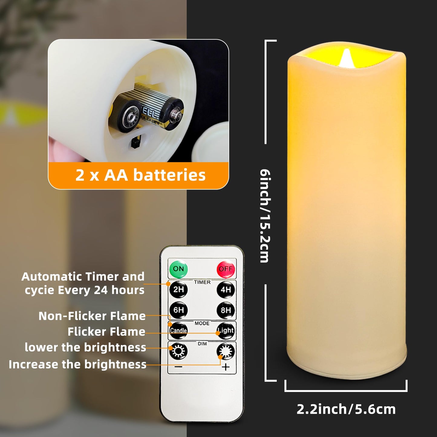 candlesee LED Flameless Candles Pack of 1, Outdoor Waterproof Candle with Remote Control& Timer, Indoor Battery Operated Flickering Pillar Fake