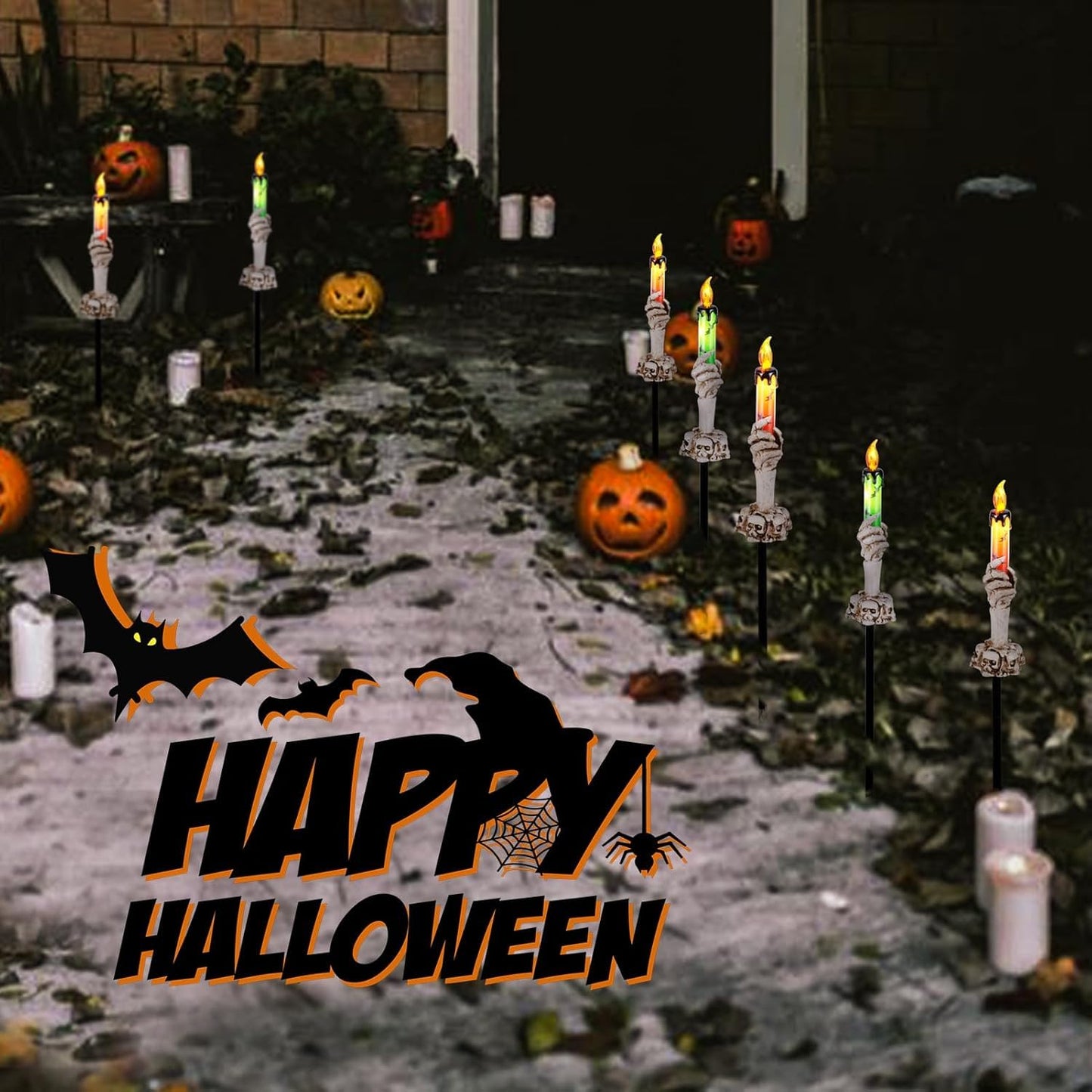 ILLUMINEW Halloween Pathway Lights, 5 Pack Candle Skull Hand Candle Holder, Waterproof Solar Halloween Led Lights, Indoor and Outdoor Party Home