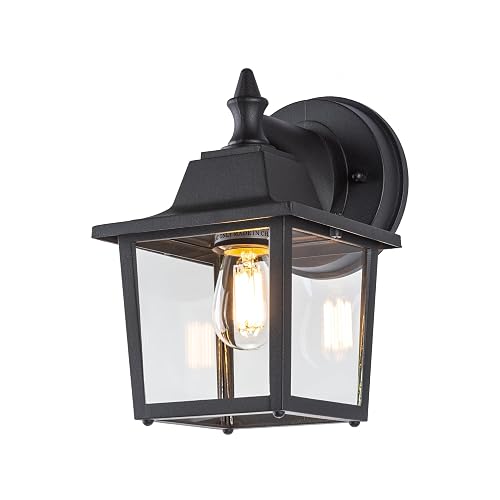 LIT-PaTH Outdoor Wall Lantern, Wall Sconce as Porch Lighting Fixture, E26 Medium Base 60W Max., Aluminum Housing Plus Glass, Bulbs NOT Included, Matte