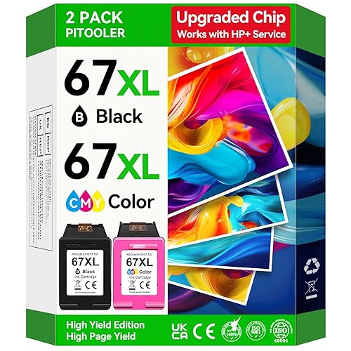 Upgraded Chip 67XL Ink Cartridges Compatible for HP 67 Ink Cartridges Black/Color Combo Pack Work with DeskJet 2855e 2827e 2800e 4255e 2755e 2700