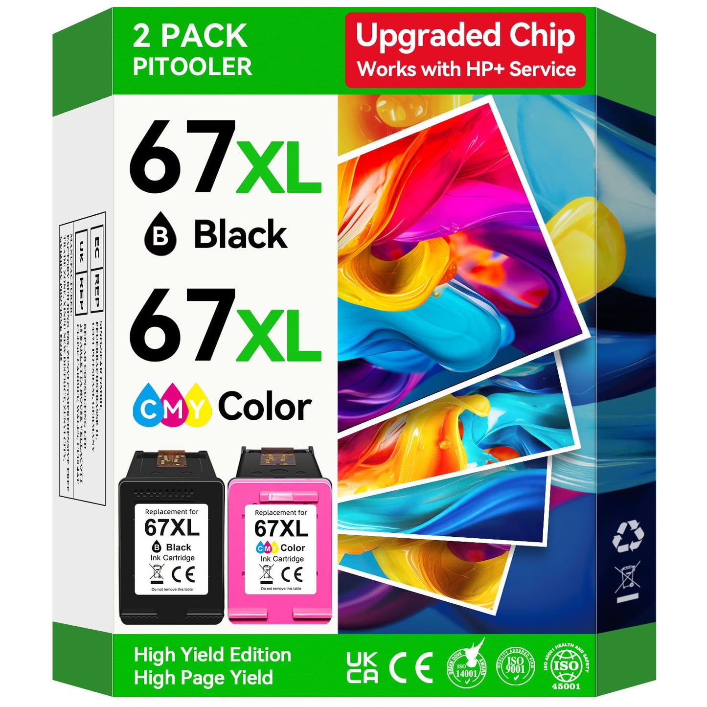 Upgraded Chip 67XL Ink Cartridges Compatible for HP 67 Ink Cartridges Black/Color Combo Pack Work with DeskJet 2855e 2827e 2800e 4255e 2755e 2700