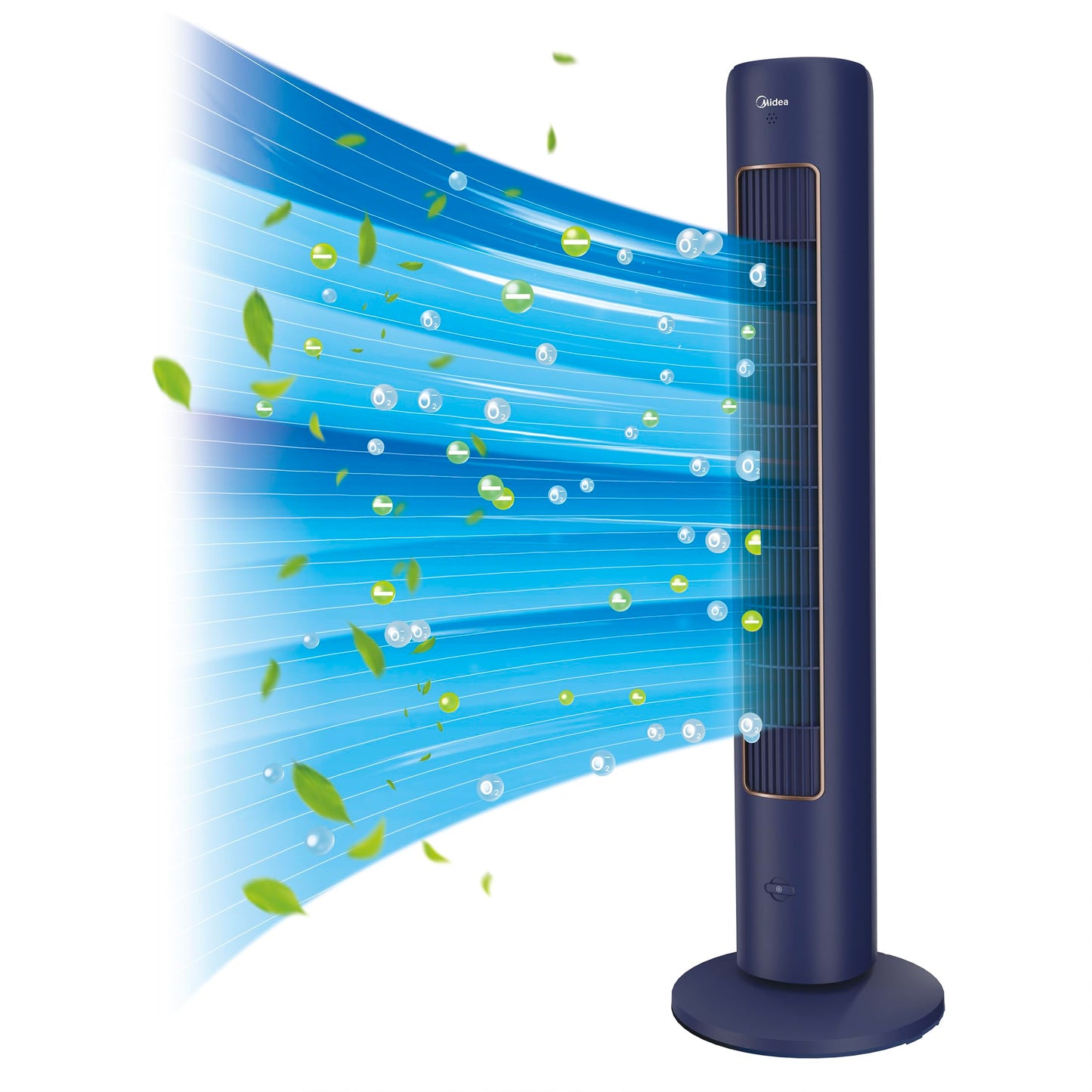 Midea Oscillation Tower Fan with IOT 42inch Timer Remote Control FZ10-21CR, Compact, Blue