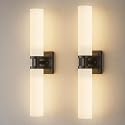 Keep Shinning Black Wall Sconces Set of Two, Modern Bathroom Sconce with Frosted Glass, Hardwired Wall Light Fixtures for Bathroom Living Room Bedroom