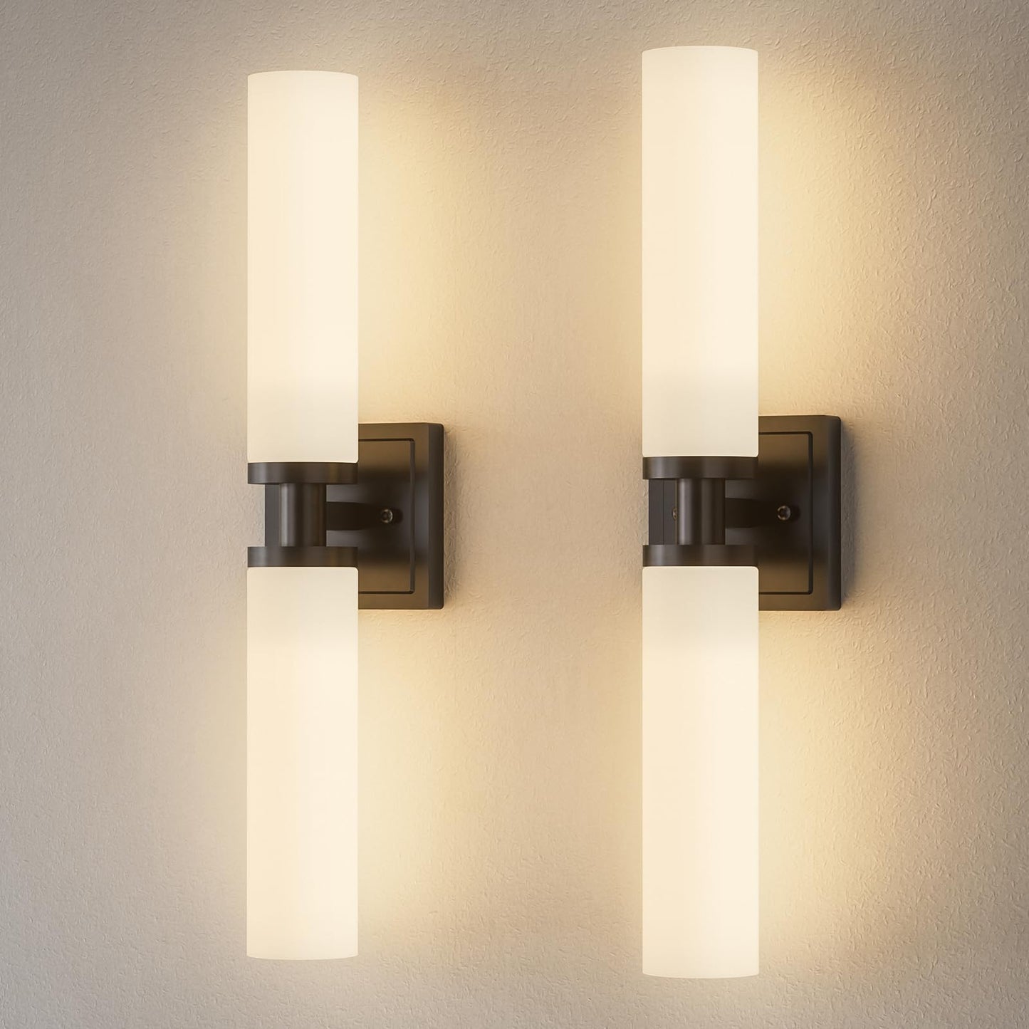 Keep Shinning Black Wall Sconces Set of Two, Modern Bathroom Sconce with Frosted Glass, Hardwired Wall Light Fixtures for Bathroom Living Room Bedroom