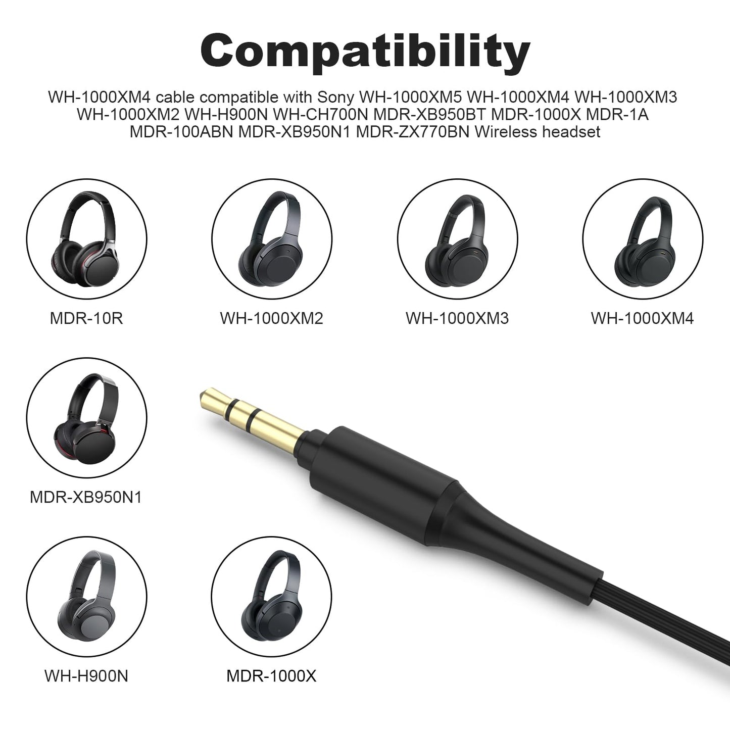 WH-1000XM4 Headphone Cable Compatible with Sony WH-1000XM6 WH-1000XM5 WH-1000XM4 WH-1000XM3 WH1000XM2 WH-XB910N WH-H900N WH-CH700N MDR-1A MDR-XB950BT…