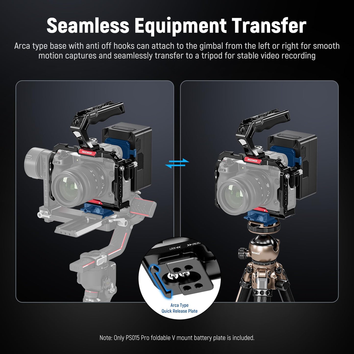 NEEWER Foldable Lightweight V Mount Battery Plate with Arca Type QR Plate Detachable Baseplate Compatible with SmallRig Camera Cage Video Rig DJI RS4