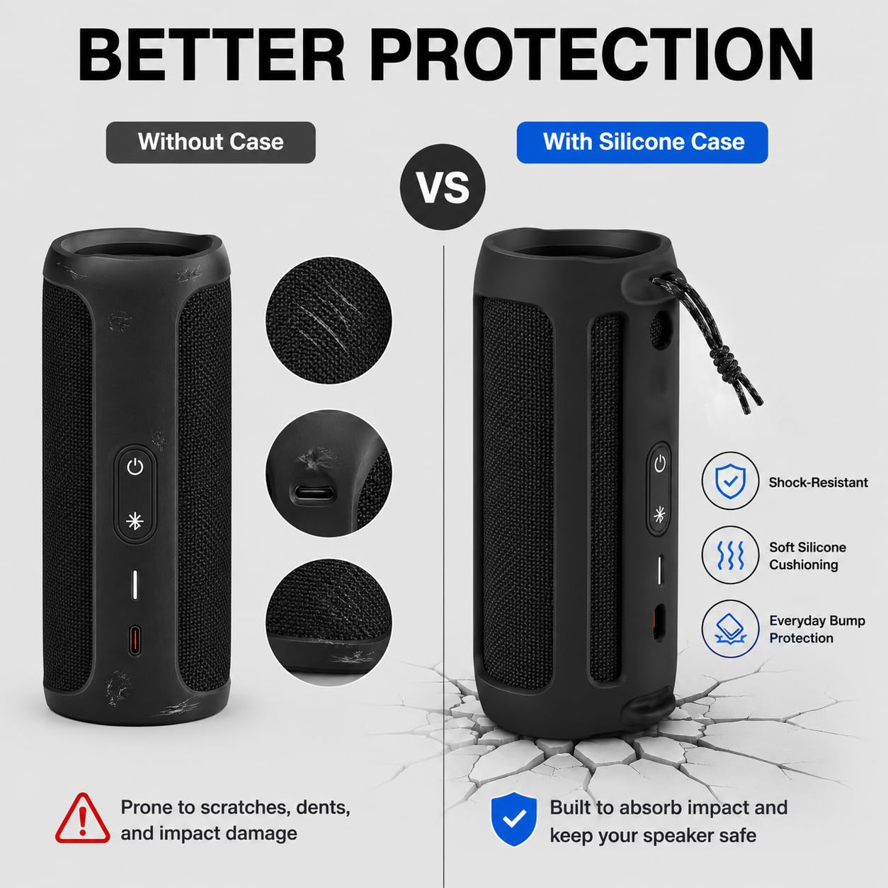 Silicone Case Compatible for FLIP 5 Portable Bluetooth Speaker, Gel Soft Skin Cover, Rubber Case, Travel Carry Pouch with Strap Not for Flip 6