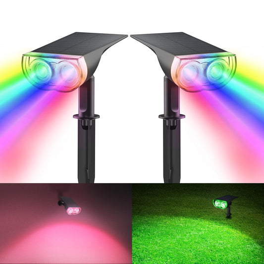Consciot Solar Color Changing Outdoor Spotlights, 7 Lighting Modes Outside Solar Lights Waterproof IP67, Multicolor Christmas Decorations Landscape
